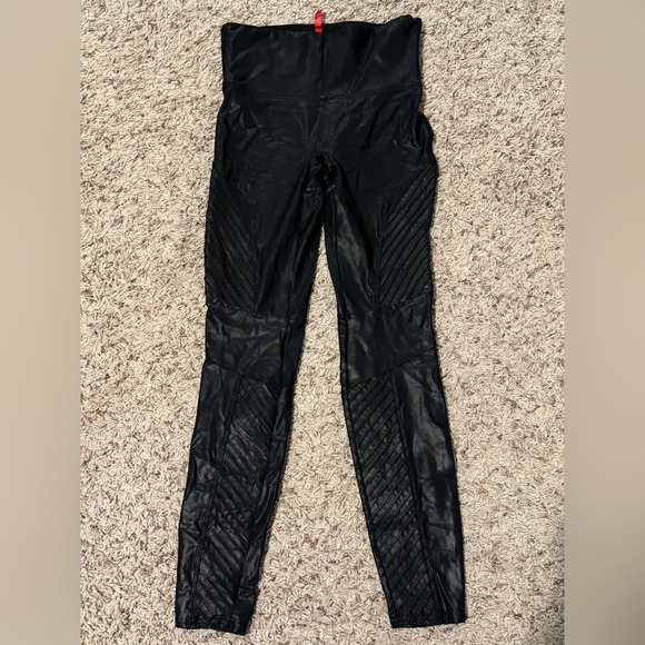 Spanx Moto Faux Leather Leggings Medium Black High Waisted - Picture 1 of 4